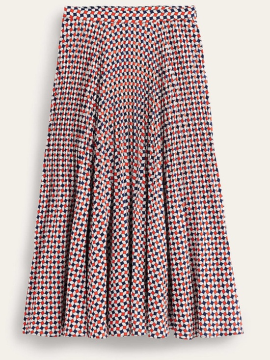 Boden Dresses & Skirts - Boden Pleated Geometric Midi Skirt in Orange Navy & White